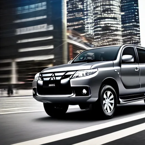 Prompt: Black 2016 Mitsubishi Pajero Sports in Shinjuku Station, Promotional Photography, Professional, 4k photo