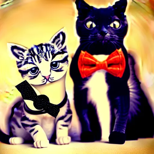 Prompt: cute cat family wearing bowties