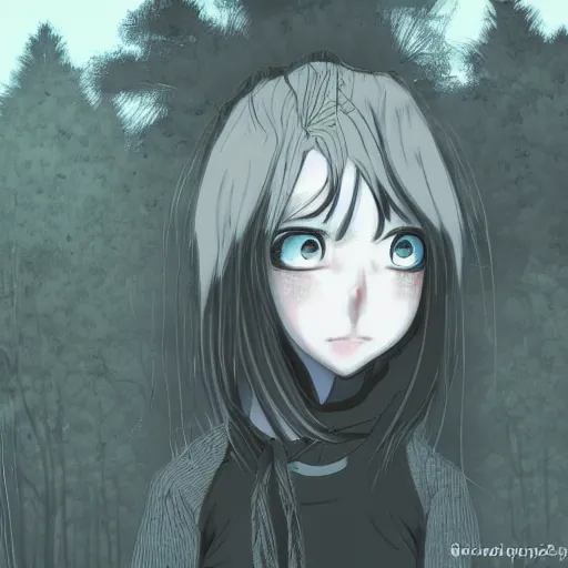 Upset Anime Girl, The Dead Trees In Background, 