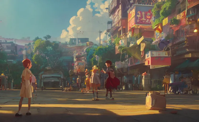 Image similar to a film still floats carnival, medium shot, waist up, studio ghibli, pixar and disney animation, sharp, rendered in unreal engine 5, anime key art by greg rutkowski, bloom, dramatic lighting