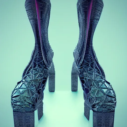 Image similar to shoes inspired by Fractals, concept art, product design, octane render, high detail, 8k, aesthetic, symmetrical