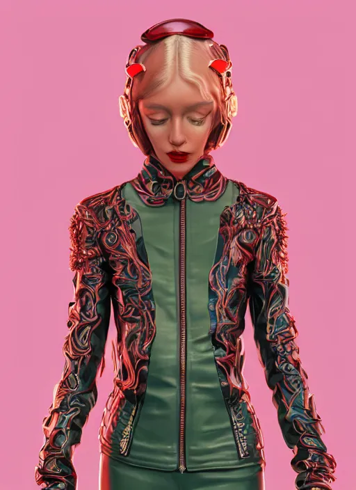 Image similar to skintight leather jacket : : by martine johanna and simon stalenhag and chie yoshii and casey weldon and wlop : : ornate, dynamic, particulate, rich colors, intricate, elegant, highly detailed, centered, artstation, smooth, sharp focus, octane render, 3 d