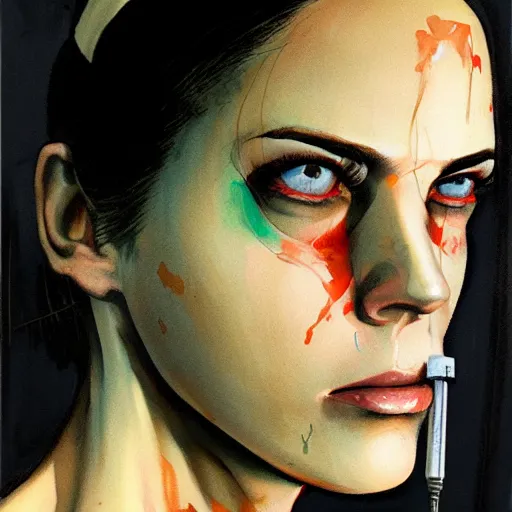 Image similar to detailed details photorealistic silent hill nurse in the style of bob peak and alex ross, gouache and wash paints color, detailed details facial and body and human and environments and proportionate, detailed 5 k details.