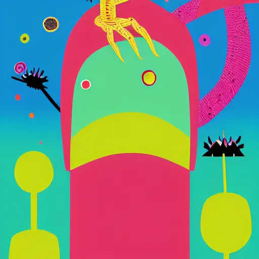 Image similar to adam and eve bigger than godzilla, hohokum art style, smooth painting, each individual seeds have ultra high detailed, 4 k, illustration, comical, acrylic paint style, pencil style, torn cosmo magazine style, pop art style, ultra realistic, underrated, by mike swiderek, jorge lacera, ben lo, tyler west