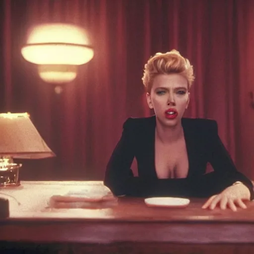 Image similar to a still of Scarlett Johansson in the black lodge in Twin Peaks (1990)