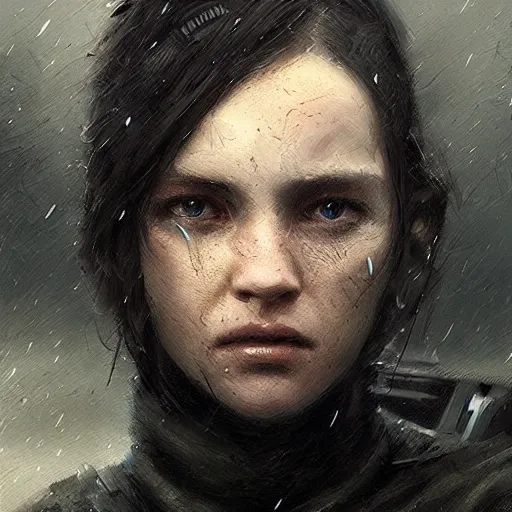 Image similar to A portrait of an android, battle worn, night, rain, techwear, Sith, Star Wars art, art by greg rutkowski, matte painting, trending on artstation