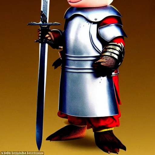 Image similar to Akira Toriyama’s original design for the beloved anthropomorphic beaver, who is also a medieval holy crusader knight, holding enormous sword