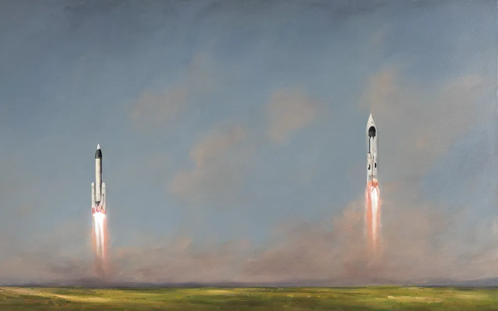 Image similar to a painting of a rocket, oil on canvas, by edelfelt