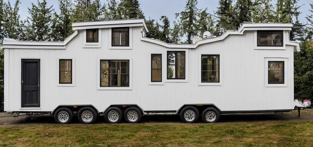 Image similar to mughal - style white ivory tiny home on trailer with minarets in portland, oregon