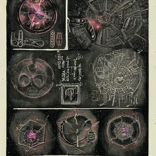 Image similar to full page scan of illustrated alchemy notes, sith alchemist, dark side, alchemy drawn diagrams, lost codex, found papers, black paper, star wars book, potions and instructions, decay, dark colorful drawings, old ripped and dirty pages, full page writings. atmospheric, kodak, photoreal. concept art, intricate, artstation, studio ghibli, eddie mendoza, james chadderton. blur, blurry, dof, bokeh, soft