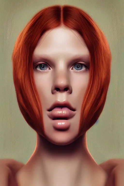 Prompt: portrait of a ginger woman, symmetric, vibrant, digital painted art by irakli nadar