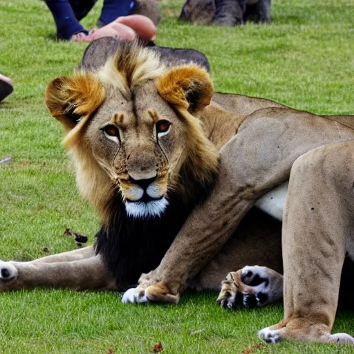 Image similar to New Zealand freedom protesters are mauled by lions. News footage.