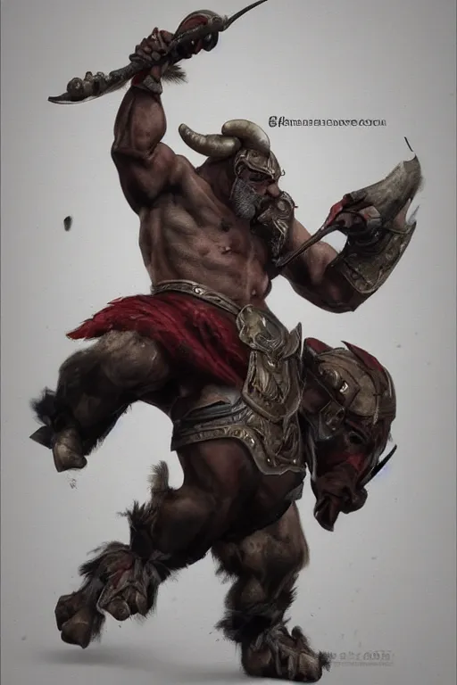 Prompt: anthropomorphic muscled bull warrior, Artstation
