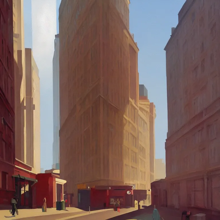 Prompt: morning watefall in an empty city, , painted by Edward Hopper, painted by James Gilleard, airbrush