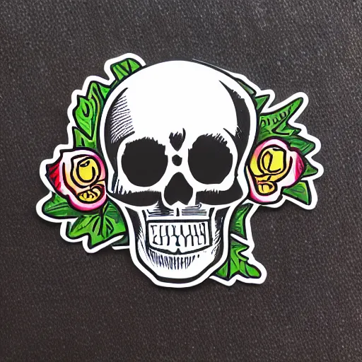 Image similar to a sticker illustration of a skull in lowbrow art style