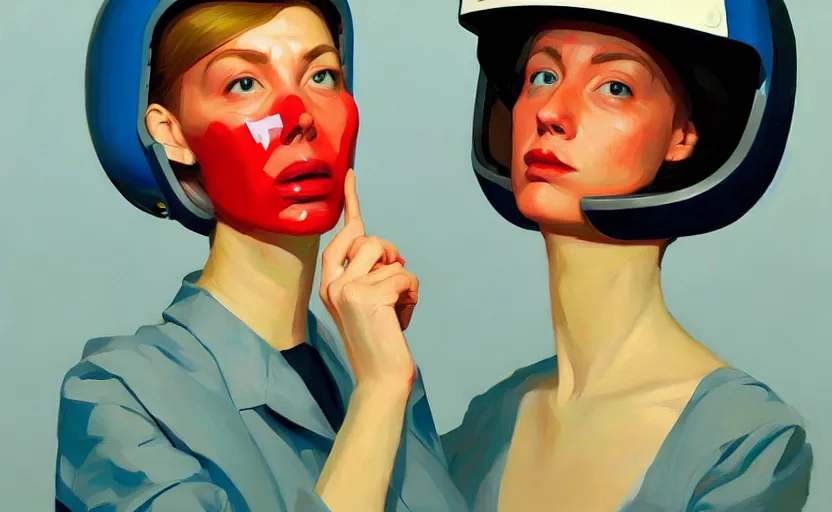 Image similar to Portrait of a woman engineer with helmet, very coherent, painted by Edward Hopper, painted by James Gilleard, airbrush, art by JamesJean