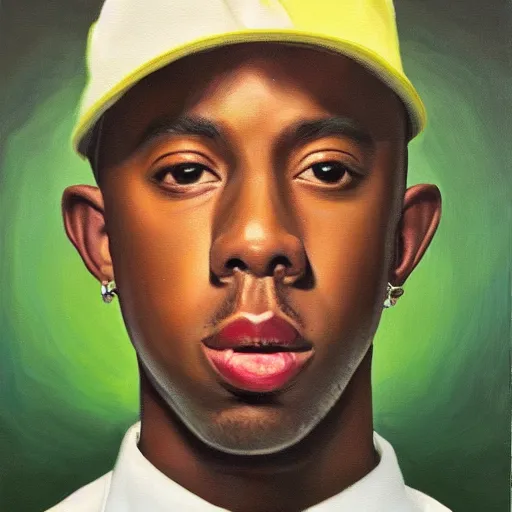 Image similar to an oil painting portrait of Tyler the Creator