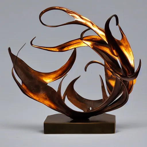 Prompt: tabletop abstract bronze sculpture of fire