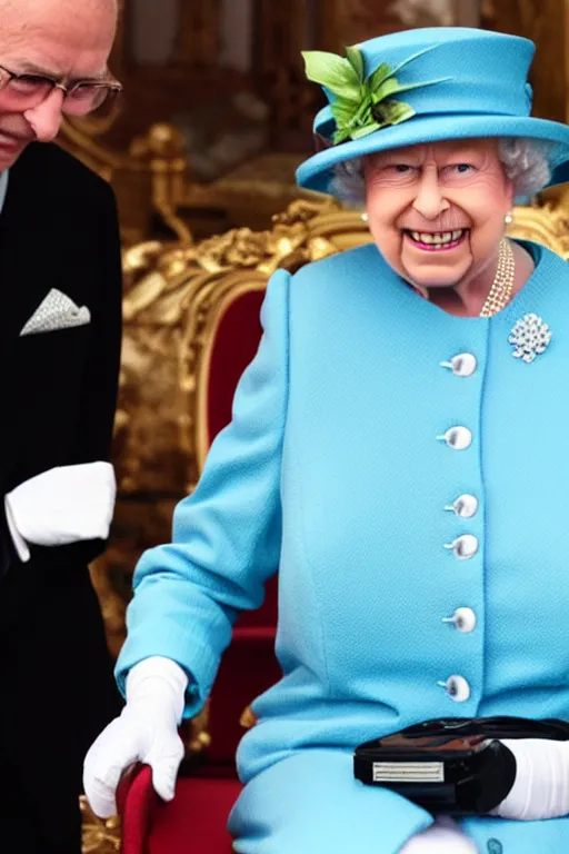 Image similar to queen elizabeth ii finding out she is a robot