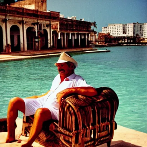 Image similar to Luis inacio Lula Vacation in Cuba, photo made by Slim Aarons, award winning