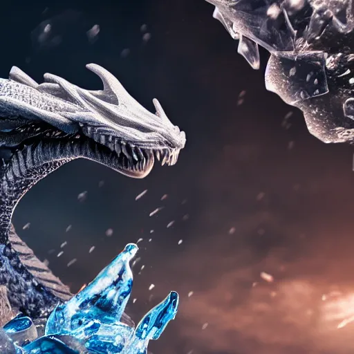 Prompt: a dragon shooting ice out of its breathe, cinematic shot, 8 k, digital art, hd, exquisite detail, horror