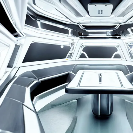 Image similar to Friends aboard a spaceship, sleek white metal interior with neon lights