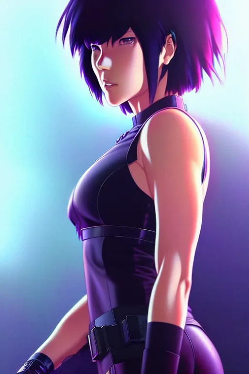 Image similar to a fullbody portrait of motoko kusanagi the major ghost in the shell : : stand alone complex, under repairs, maintenance : : by ilya kuvshinov, rossdraws, artgerm, sola digital arts, anti aliasing, raytracing : :