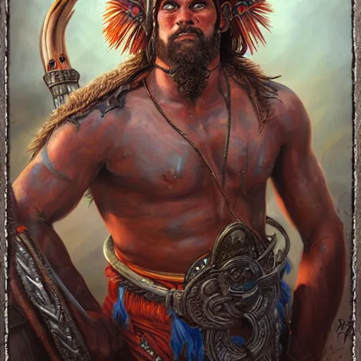 Image similar to digital painting of tupan, tupi guarani god of thunder, by filipe pagliuso and justin gerard, fantasy, highly detailed, realistic, intricate, portrait