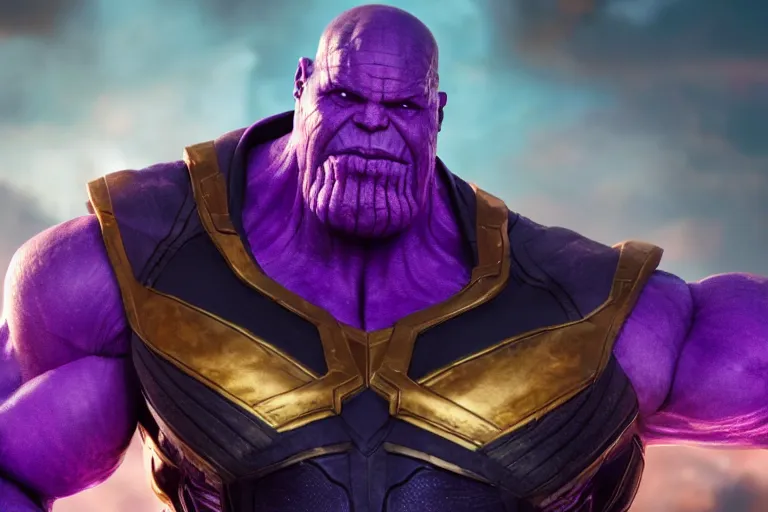 Prompt: Thanos snapping his fingers, HD wallpaper, 4k, photorealistic, digital art