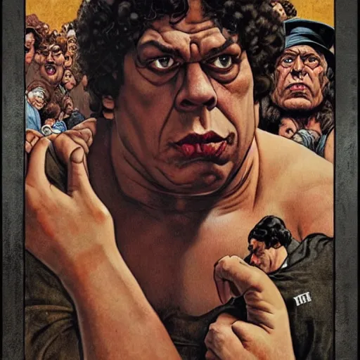 Image similar to andre the giant as a wizard, ultra detailed, style of norman rockwell, style of richard corben, 4 k, rule of thirds.