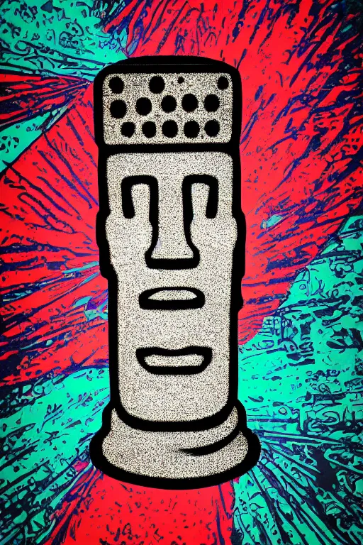 Image similar to sticker art, cronobreaker moai statue popart slap face caricature comic book illustration cartoon graffity street digital