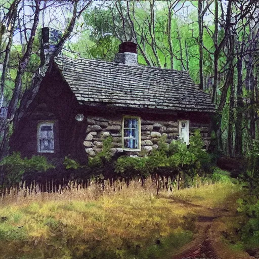 Prompt: a cottage in the woods
