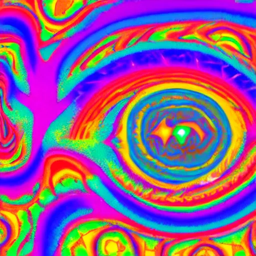 Prompt: psychedelic Lisa frank psychic cat overtaking the world which begins to shatter all around it as it opens its third eye for the first time chromatic aberration in the rising pieces of the crumbling earth