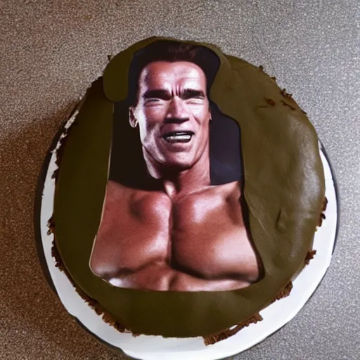 Image similar to a photo of arnold schwarzenegger made out of schwarzwalder kirschtorte