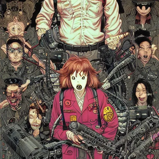 Image similar to portrait of crazy ghostbuster, symmetrical, by yoichi hatakenaka, masamune shirow, josan gonzales and dan mumford, ayami kojima, takato yamamoto, barclay shaw, karol bak, yukito kishiro