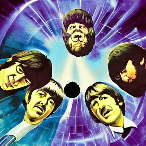 Prompt: the beatles getting sucked into a wormhole