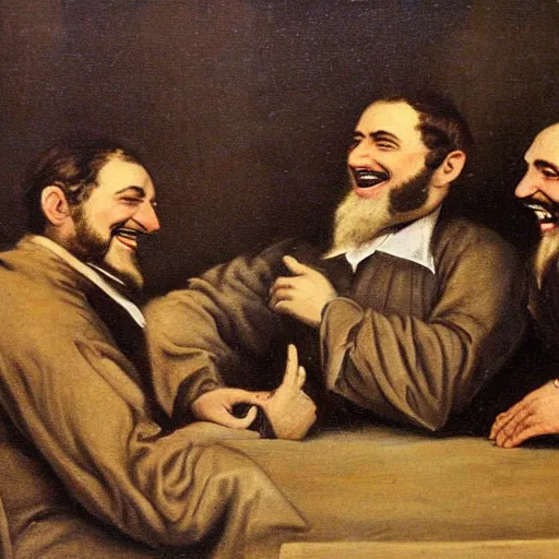 Image similar to 1850 painting of jewish men laughing