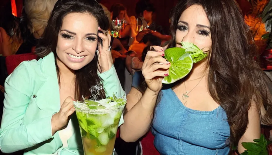 Prompt: rosalia the spanish singer sipping a mojito