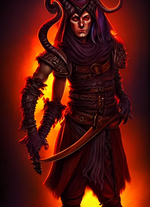 Image similar to tiefling bard, full body, hyper realistic, extremely detailed, dnd character art portrait, dark fantasy art, intricate fantasy painting, dramatic lighting, vivid colors, deviantart, artstation.