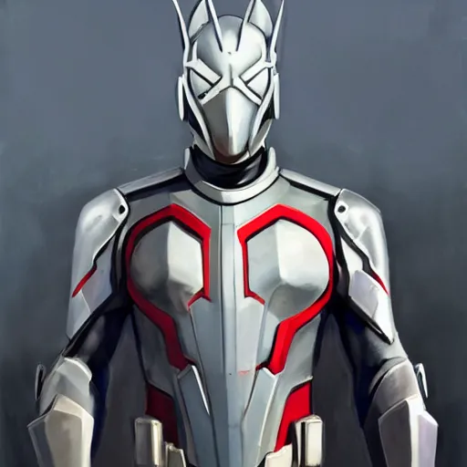 Image similar to greg manchess portrait painting of armored spiderman ultraman grey fox from metal gear cyborg gay japanese - american hybrid as overwatch character, medium shot, asymmetrical, profile picture, organic painting, sunny day, matte painting, bold shapes, hard edges, street art, trending on artstation, by huang guangjian and ail elvgren and sachin teng