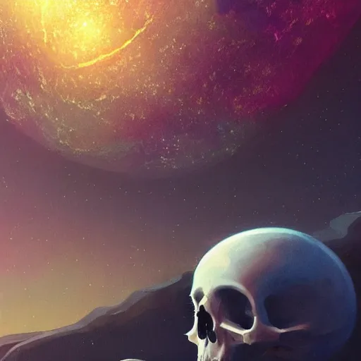 Image similar to a planet that resembles a skull, stars in the background, natural, ultra detail. digital painting, beautiful, concept art, ethereal, cinematic, epic, 8k, high detail, Artstation, illustration, Trending on Artstation, Artstation HQ, Artstation HD, deviant art, Pinterest, digital art,