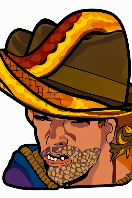 Image similar to A portrait of a snake cowboy, sticker, colorful, illustration, highly detailed, smooth and clean vector curves, no jagged lines, vector art, smooth