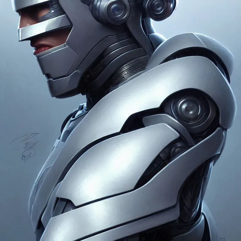 Image similar to portrait of robocop, elegant, real life skin, intricate artwork, high detailed, artstation, concept art, smooth, sharp focus, art by artgerm and greg rutkowski @ ruprechy