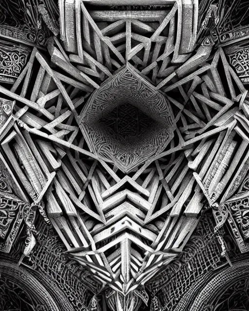 Prompt: black and white geometry, highly detailed, intricate steampunk ornate, poetic, 3D render, digital art, octane render, 8K artistic photography, photo-realistic, by Dora Maar
