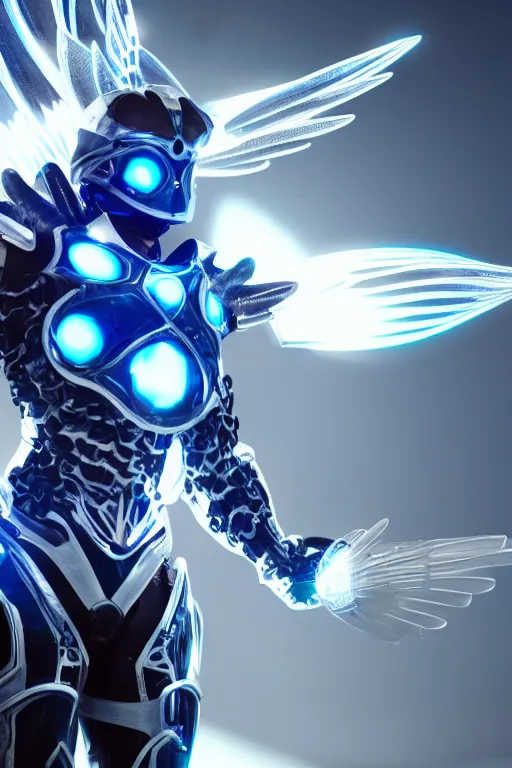 Prompt: full body celestial confident man in futuristic armor, blue glowing double Hummingbird wings, floating in air, beautiful lighting, post processing, ultra realistic details, hyper real, unreal engine 5, octane render, dof