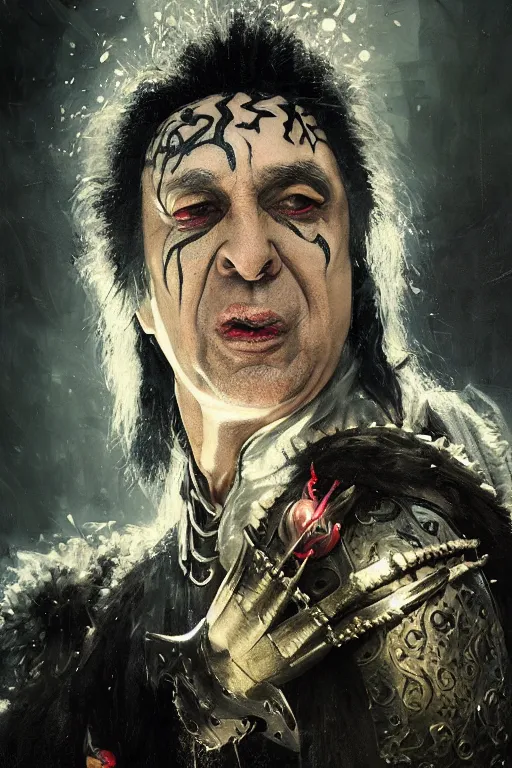 Image similar to gene simmons, sorcerer, lord of the rings, tattoo, decorated ornaments by carl spitzweg, ismail inceoglu, vdragan bibin, hans thoma, greg rutkowski, alexandros pyromallis, perfect face, fine details, realistic shaded