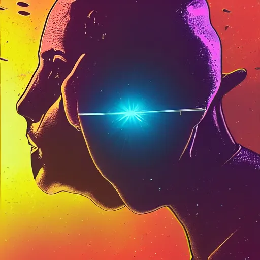 Image similar to giant tupac head shooting lasers from eyes, floating in space, by beeple, art station, perfect lightning, detailed