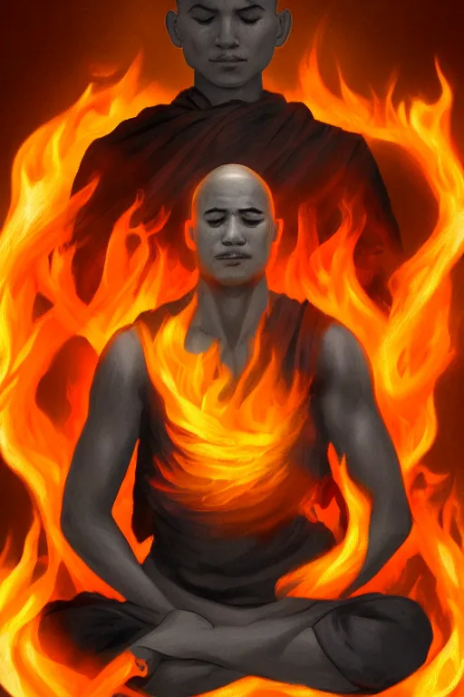 Prompt: A monk meditating in fire by Afshar Petros, Trending on artstation.