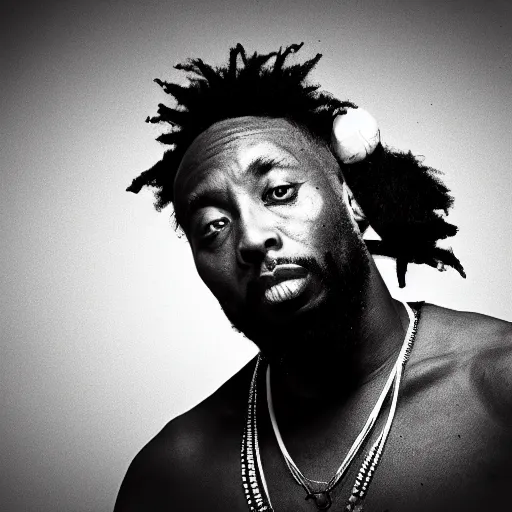 Image similar to monochrome HD digital studio photograph of the ODB from wu tang Clan