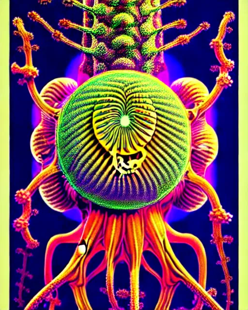 Prompt: poster of corona virus, intrinsic, drawn by Ernst Haeckel, vaporwave coloring, cyber, beeple rendering, written by HP Lovecraft